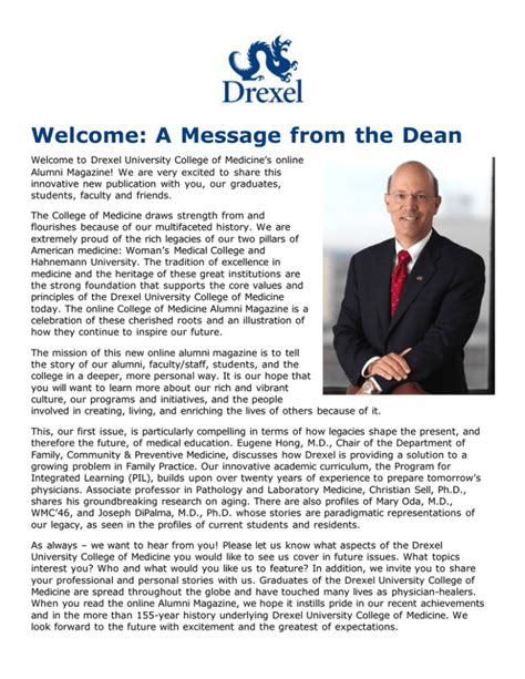 Welcome from the Dean .